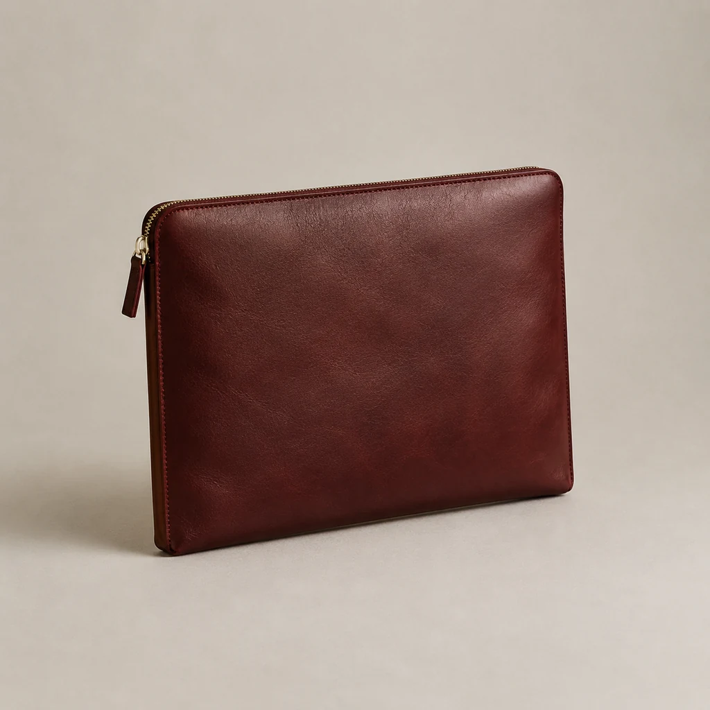 Slim oxblood leather zipped laptop portfolio