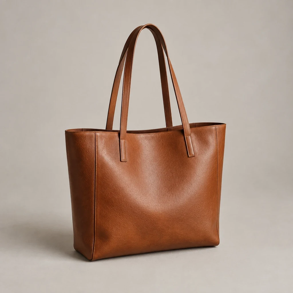 Cognac leather tote bag with two shoulder handles